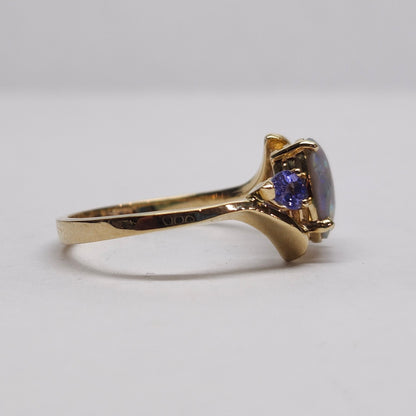 Roxa | Lightning Ridge Semi-Black Opal & Tanzanite Ring | 10kt Yellow Gold