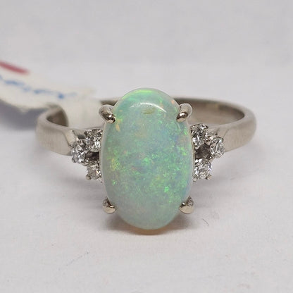 Jessica | Brazilian Crystal Opal & Diamond Ring | 14kt White Gold