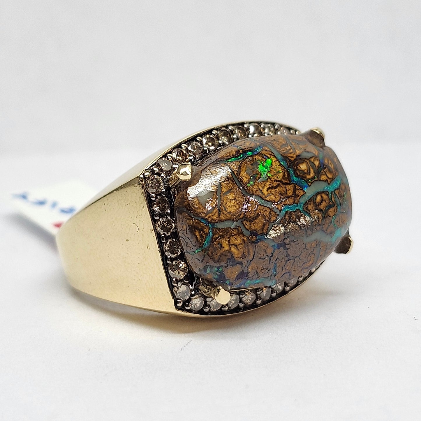 Harper | 11.82ct Koroit Boulder Opal and Diamond Ring | 14kt Yellow Gold