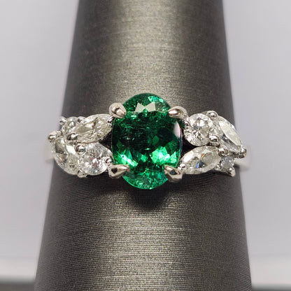 Angelica | 1.29ct Green Paraiba Tourmaline & Diamond Ring | 18kt White Gold