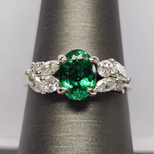 Angelica | 1.29ct Green Paraiba Tourmaline & Diamond Ring | 18kt White Gold
