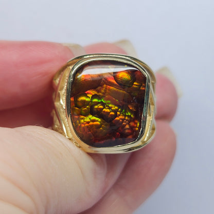 Igneas | Men's 21.49 Gram Custom Fire Agate Ring | 14kt Yellow Gold