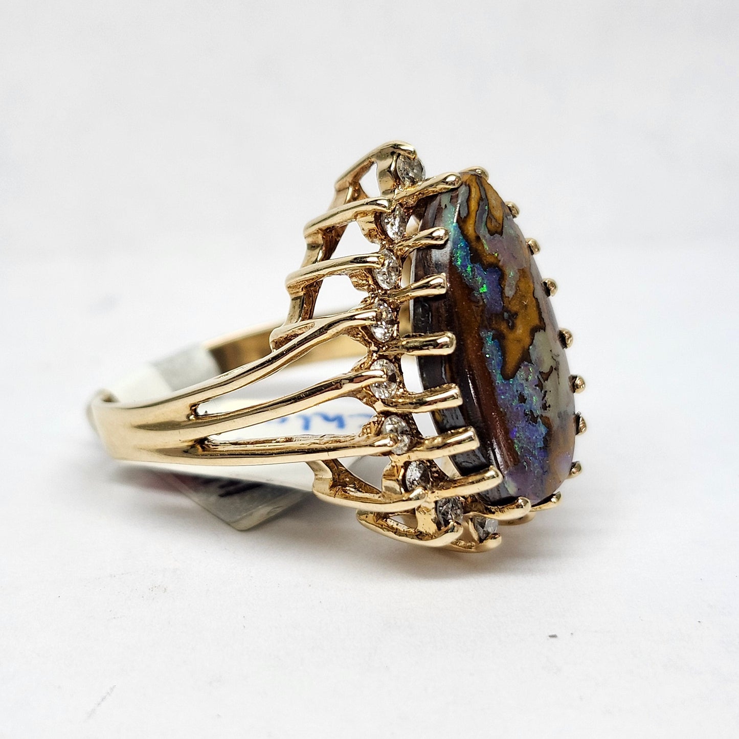Clora | 10.89ct Koroit Boulder Opal and Diamond Ring | 14kt Yellow Gold
