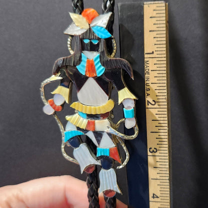 Zuni | Artist Jonathan Beyuka | Snake Dancer Inlay Bolo Tie | Sterling Silver