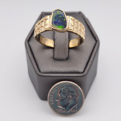 Preto | Men's 1.34ct Lightning Ridge Black Opal Ring | Custom | 14kt Yellow Gold