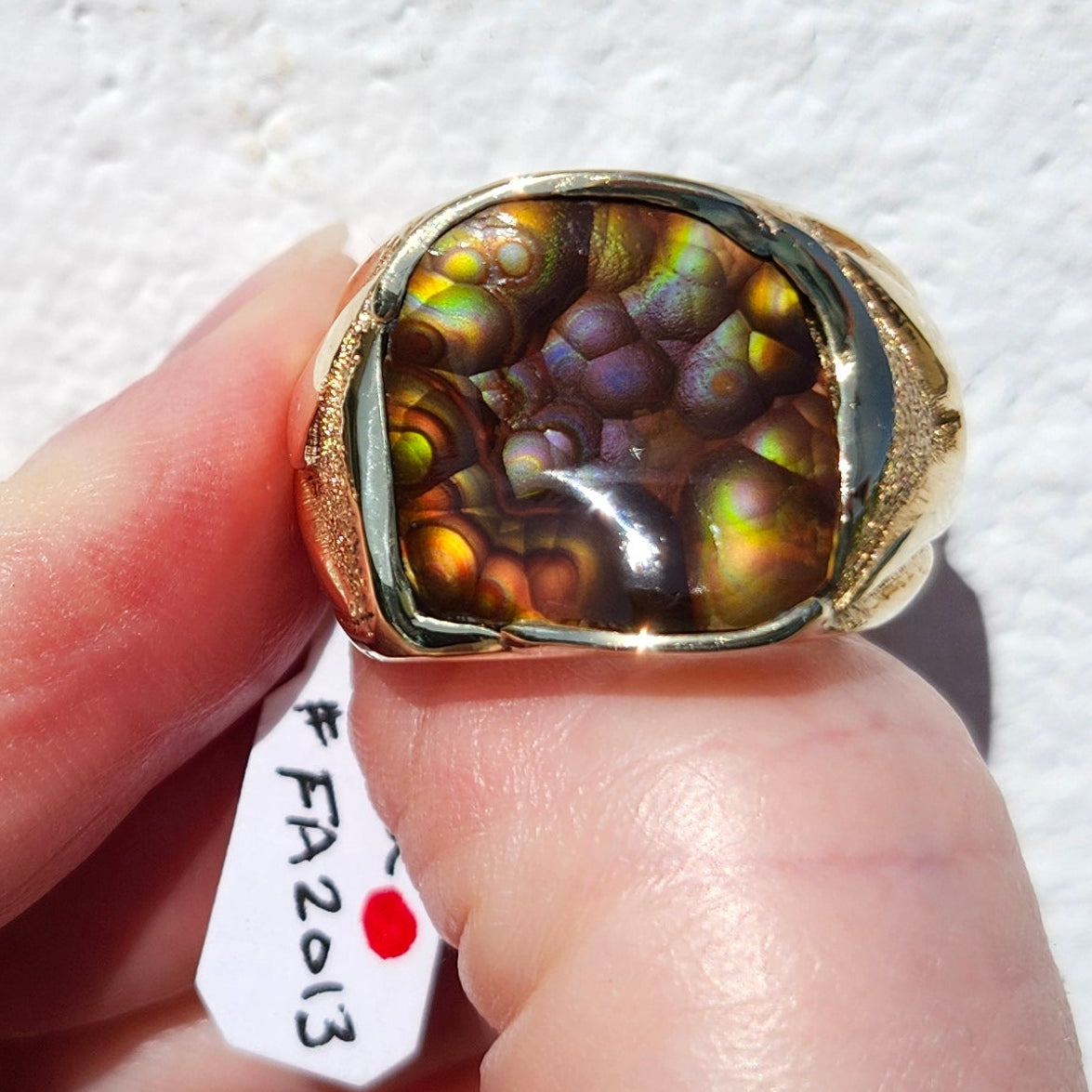 Purple Heart | Men's 20.13 Gram Fire Agate and Gold Nugget Ring | 14kt