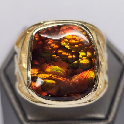 Igneas | Men's 21.49 Gram Custom Fire Agate Ring | 14kt Yellow Gold