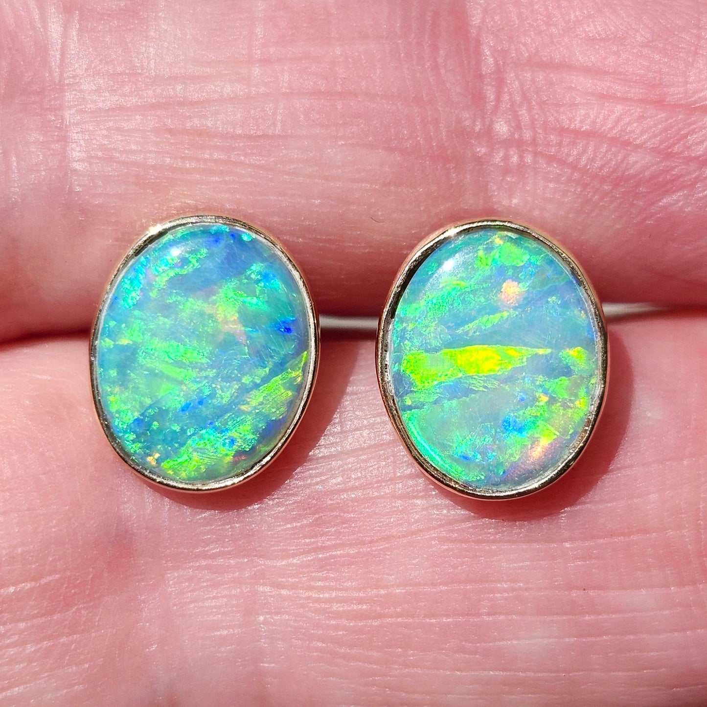 Elektra | Lightning Ridge Australian Crystal Opal Stud Earrings | 14kt Yellow Gold