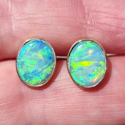 Elektra | Lightning Ridge Australian Crystal Opal Stud Earrings | 14kt Yellow Gold