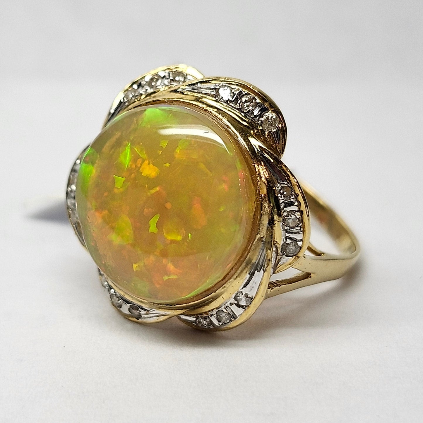 Queen Kaye | 10.81ct Ethiopian Opal & Diamond Ring | 18kt Yellow Gold