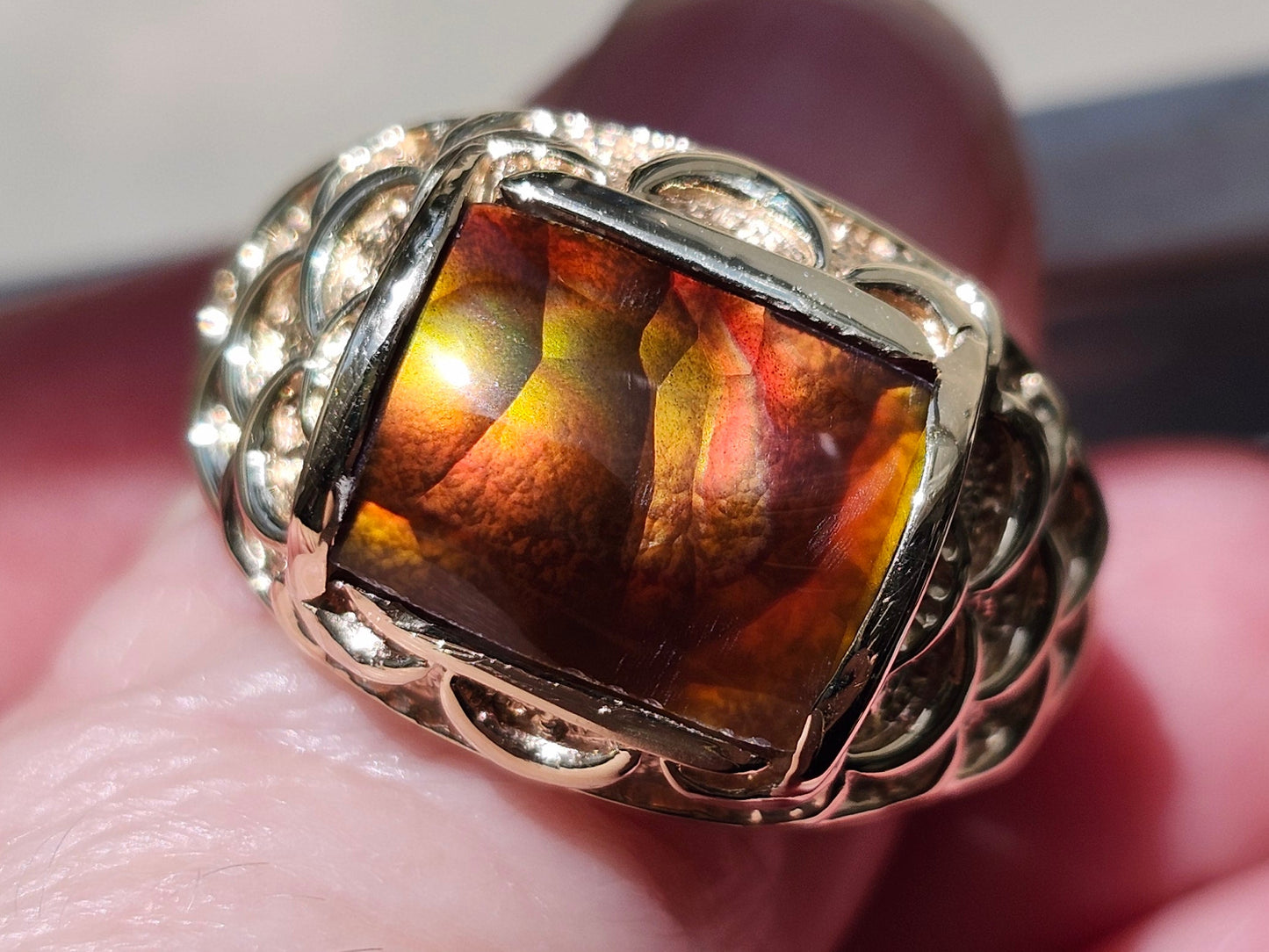 Rondo | 10.90 Gram Custom Fire Agate Ring | 14kt Yellow Gold