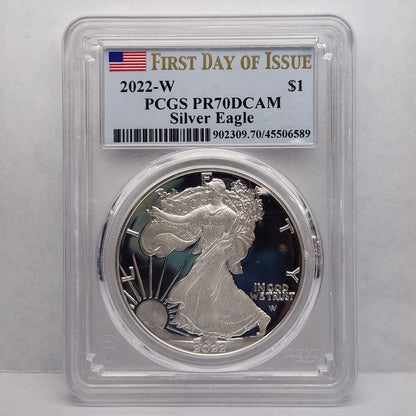 2022-W $1 Silver Eagle PCGS PR70DCAM Collectible Coin | First Day of Issue | Fine Silver | #24