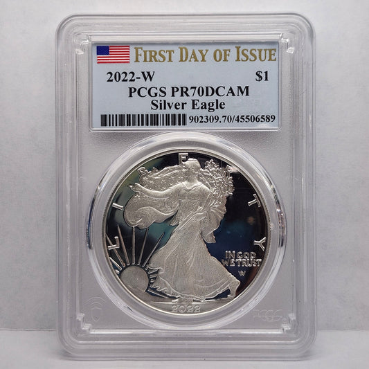 2022-W $1 Silver Eagle PCGS PR70DCAM Collectible Coin | First Day of Issue | Fine Silver | #24