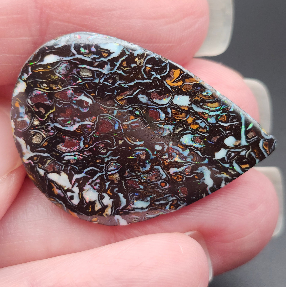 34.05ct Australian Koroit Boulder Matrix Opal | Freeform Pear Cabochon | #E300