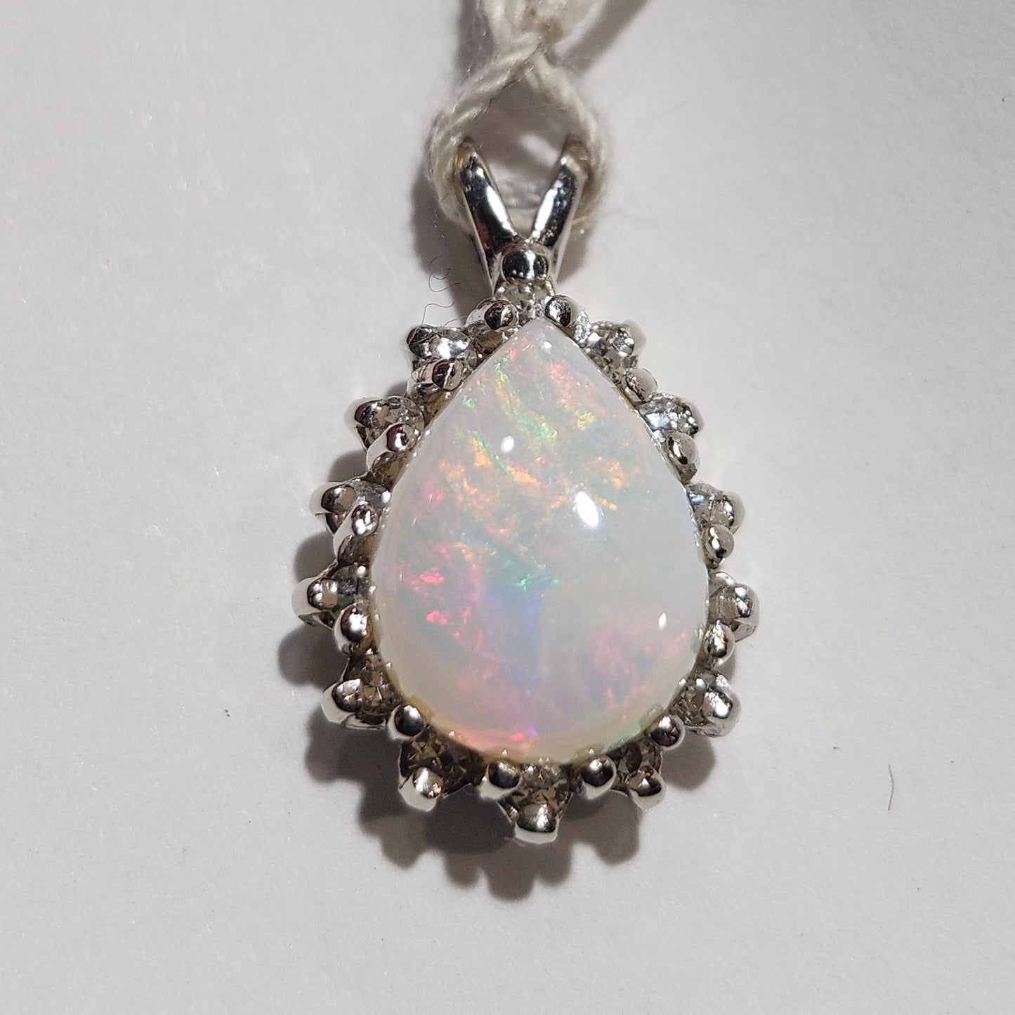 Brenna | Australian Coober Pedy Opal and Diamond Pendant | 14kt White Gold