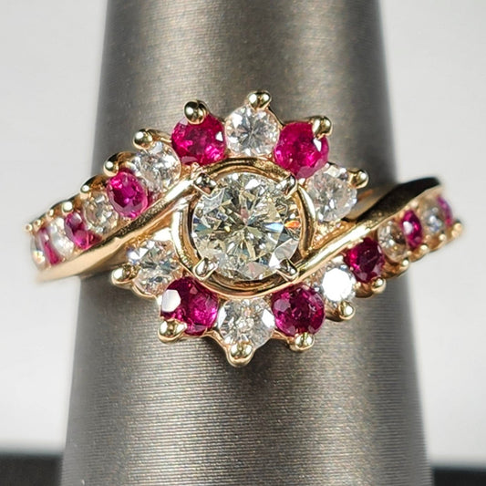 Estate | Burma Ruby and Diamond Engagement Ring | 14kt Yellow Gold