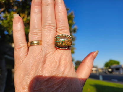 Harper | 11.82ct Koroit Boulder Opal and Diamond Ring | 14kt Yellow Gold