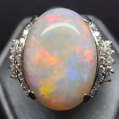 Nina | 12.54ct White Crystal Opal & Diamond Ring in Platinum