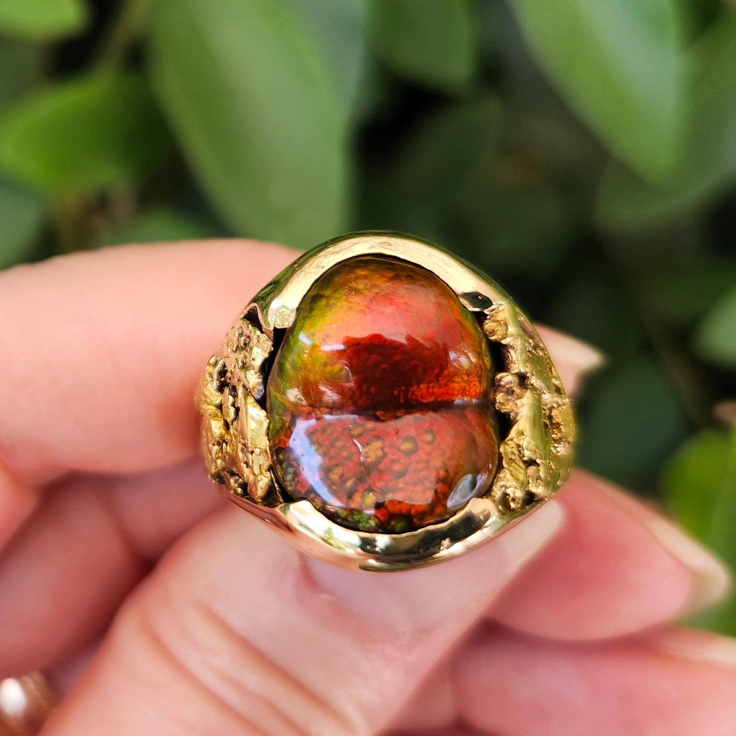 Eternal Flame | Men's 25.36 Gram Fire Agate and Gold Nugget Ring | 14kt
