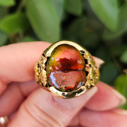 Eternal Flame | Men's 25.36 Gram Fire Agate and Gold Nugget Ring | 14kt