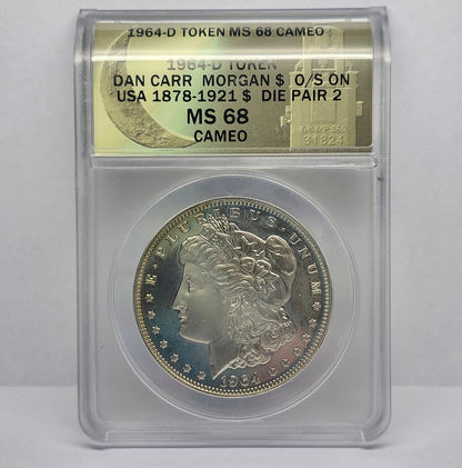 1964-D Daniel Carr $1 Morgan Silver Dollar Collectible Coin | O/S on USA 1878-1921 | MS-68 | Daniel Carr Signed Label | #27