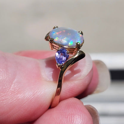 Roxa | Lightning Ridge Semi-Black Opal & Tanzanite Ring | 10kt Yellow Gold