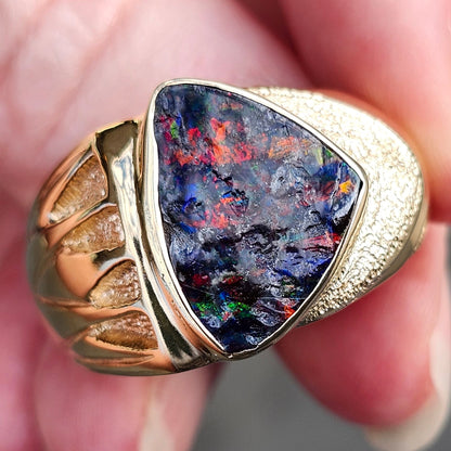 Red Admiral | Quilpie Black Boulder Opal Ring | 14kt