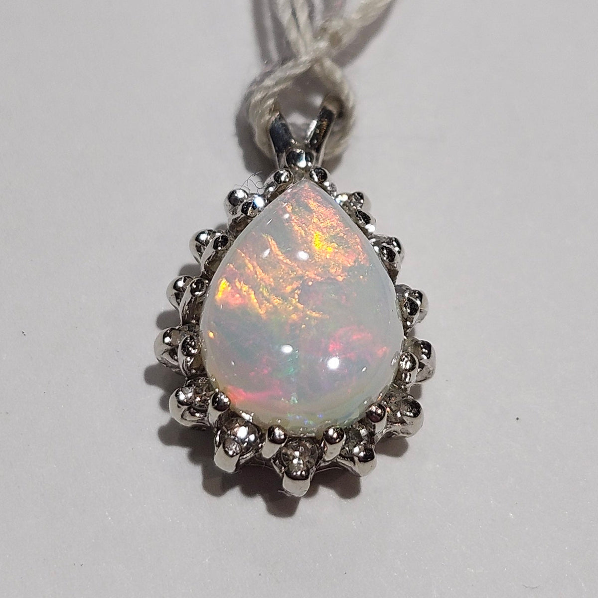 Brenna | Australian Coober Pedy Opal and Diamond Pendant | 14kt White Gold