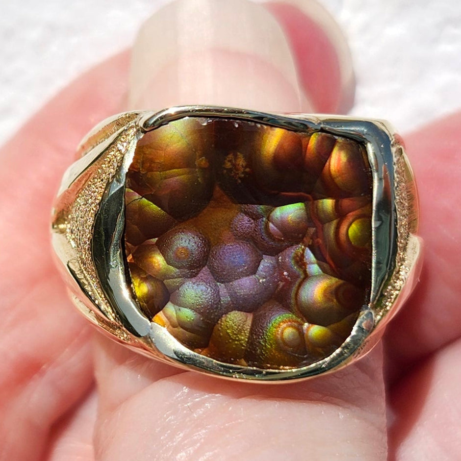 Purple Heart | Men's 20.13 Gram Fire Agate and Gold Nugget Ring | 14kt