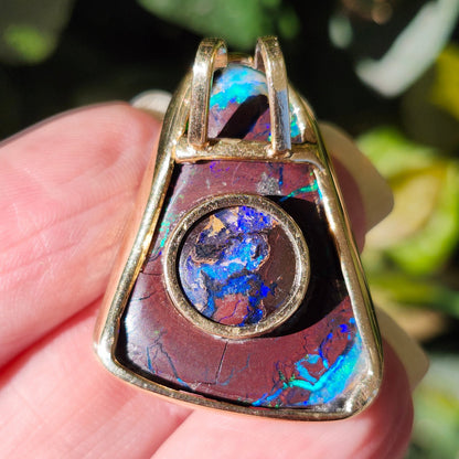 Duetto | Yowah Queensland Boulder Opal Pendant  | Custom | 14kt Yellow Gold