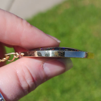 Galaxy | Honduras Black Opal and Diamond Pendant | 14kt Yellow Gold