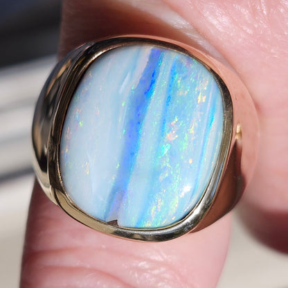 Linhas | Men's Australian Quilpie Boulder Opal Ring | Custom | 14kt Yellow Gold