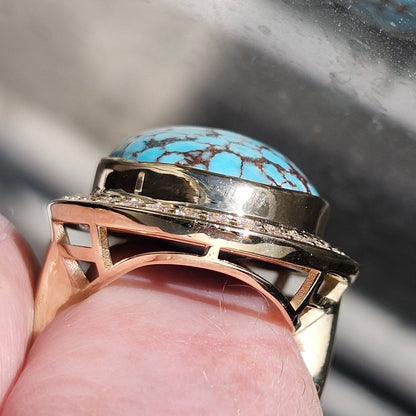 Egyptian Turquoise & Diamond Ring | Custom | 14kt Yellow Gold