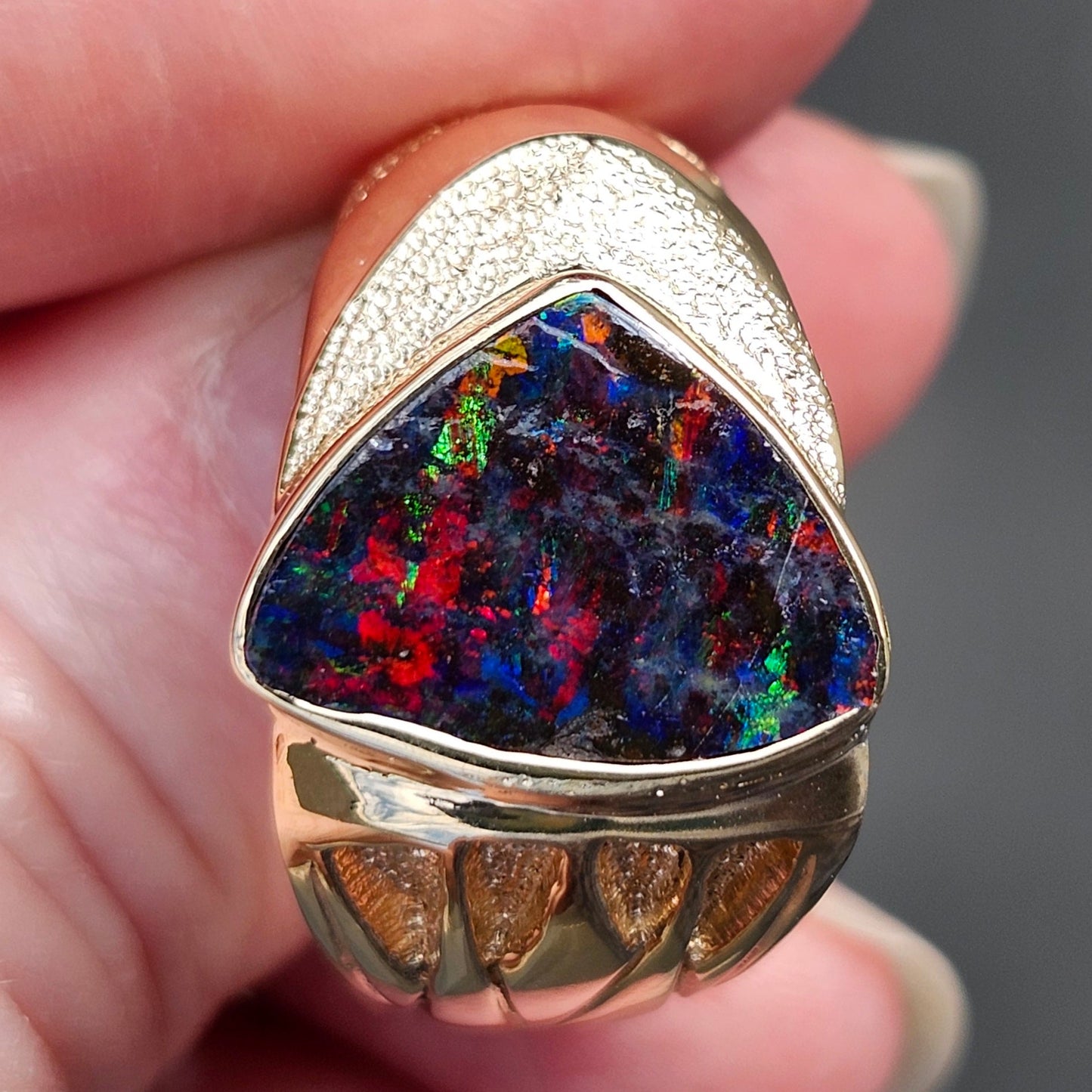 Red Admiral | Quilpie Black Boulder Opal Ring | 14kt