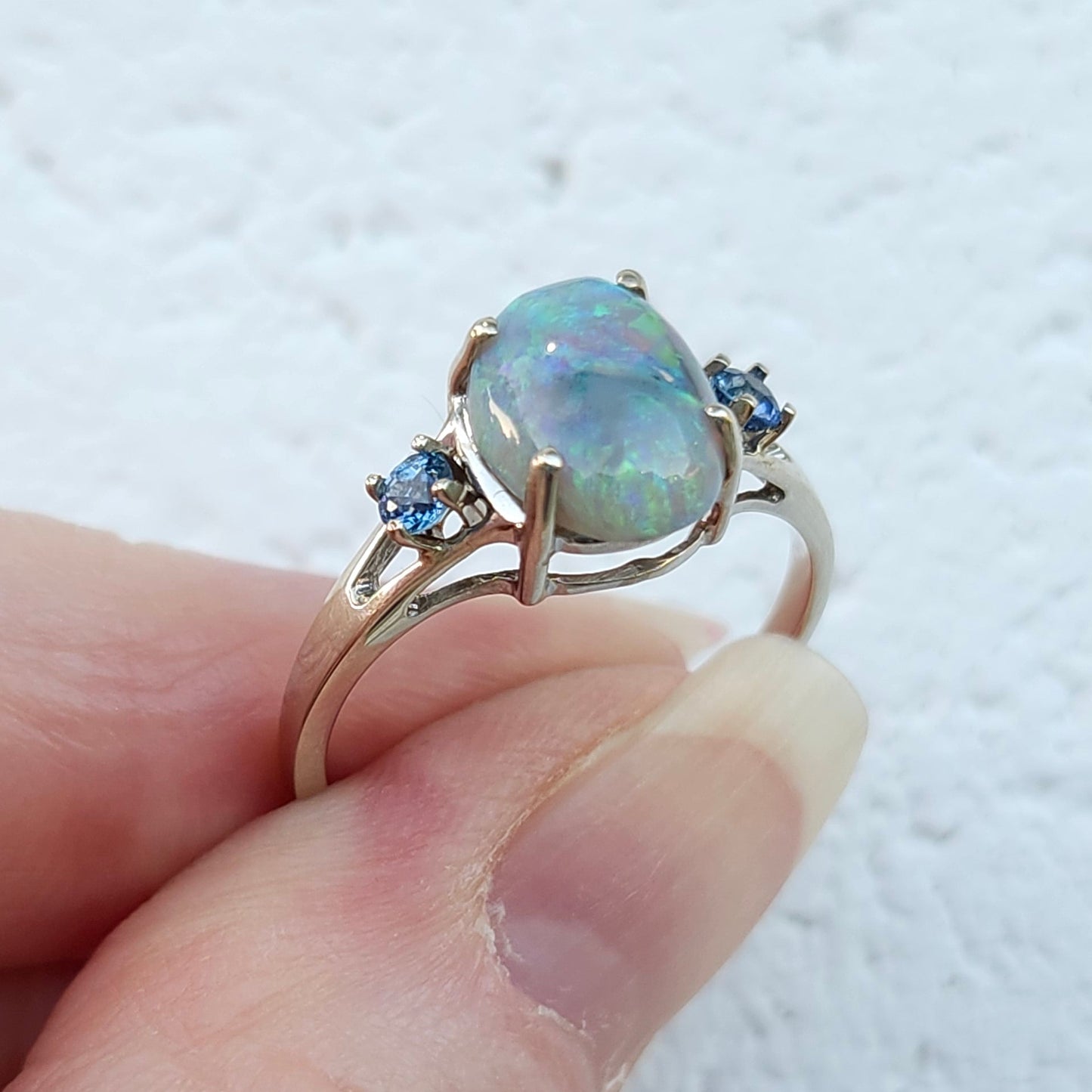 Raven | Lightning Ridge Opal & Purple Sapphire Ring | 14kt White Gold
