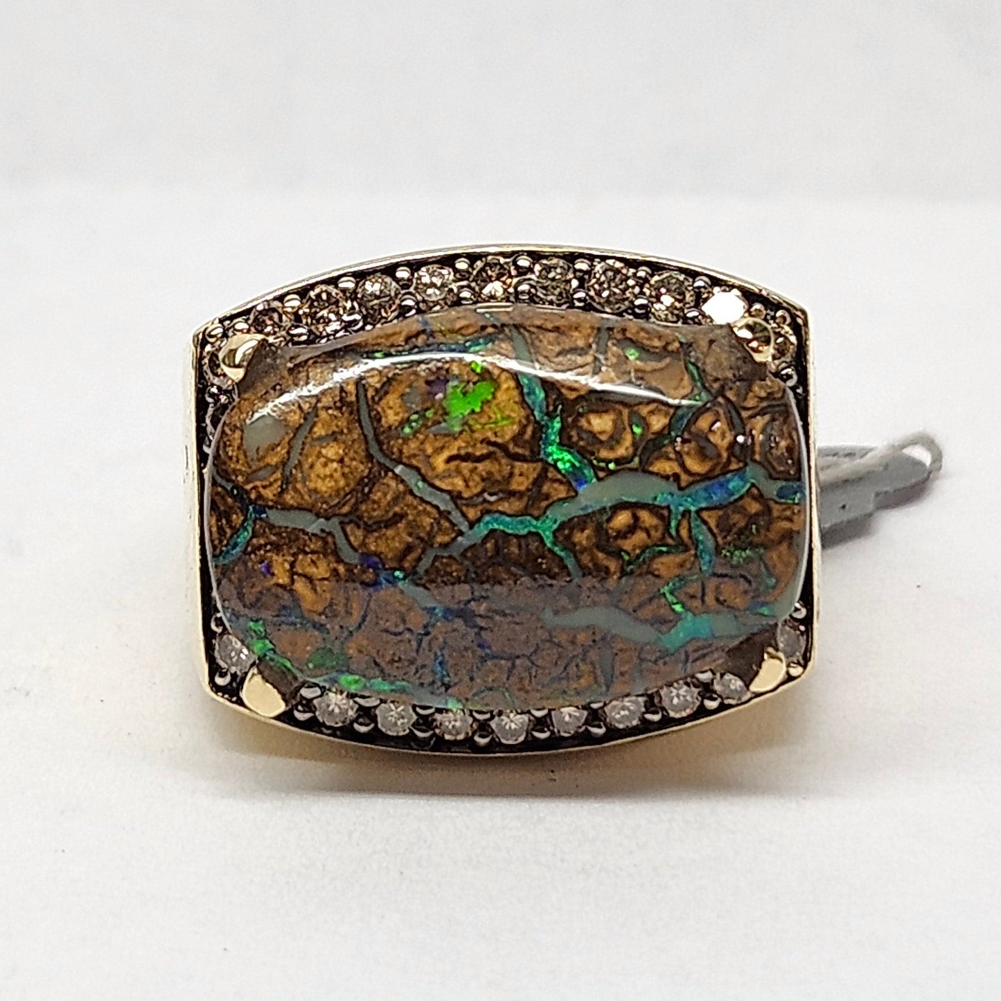 Harper | 11.82ct Koroit Boulder Opal and Diamond Ring | 14kt Yellow Gold