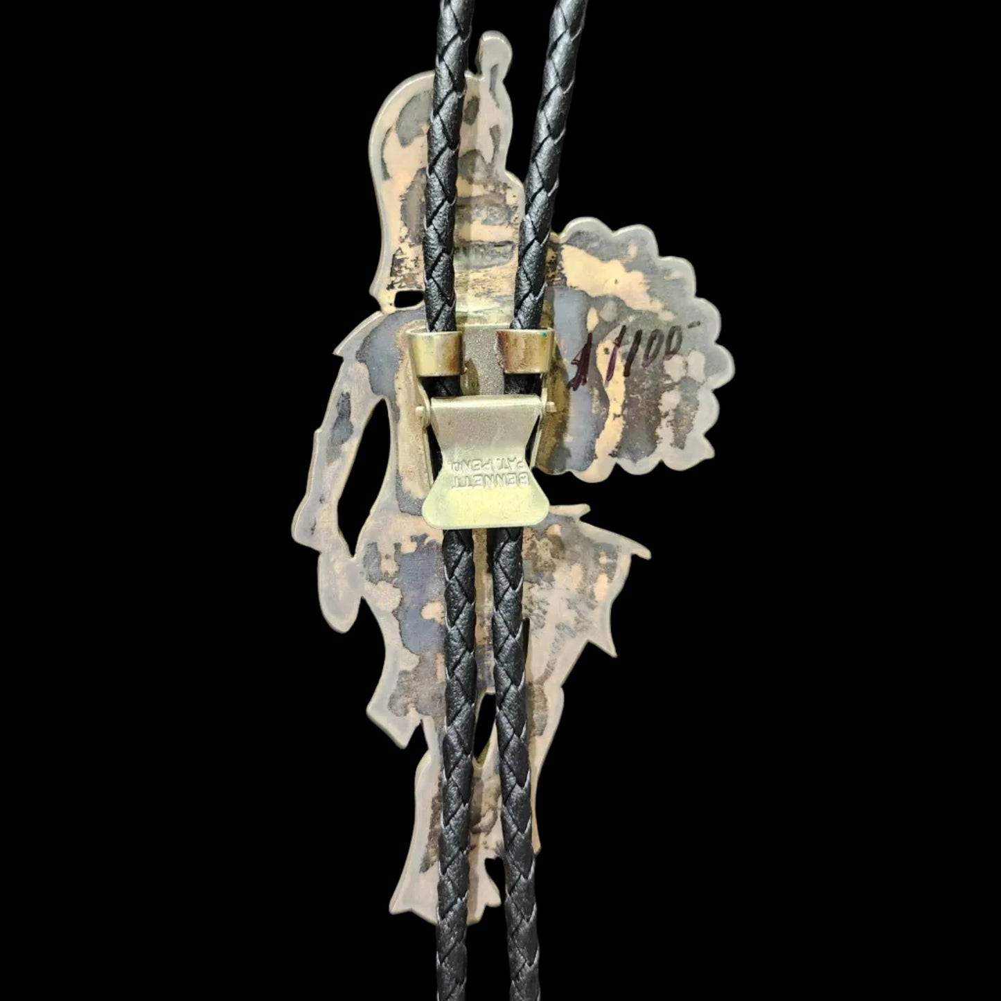 Zuni | Artist Eddie Beyuka | Sun Shield Dancer Inlay Bolo Tie | Sterling Silver