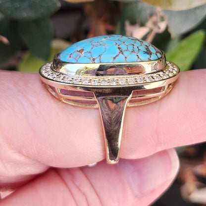 Egyptian Turquoise & Diamond Ring | Custom | 14kt Yellow Gold
