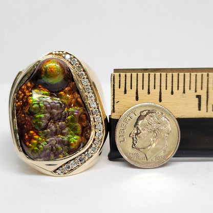 Legacy | 44.30 Gram Custom Fire Agate and Diamond Ring | 14kt Yellow Gold