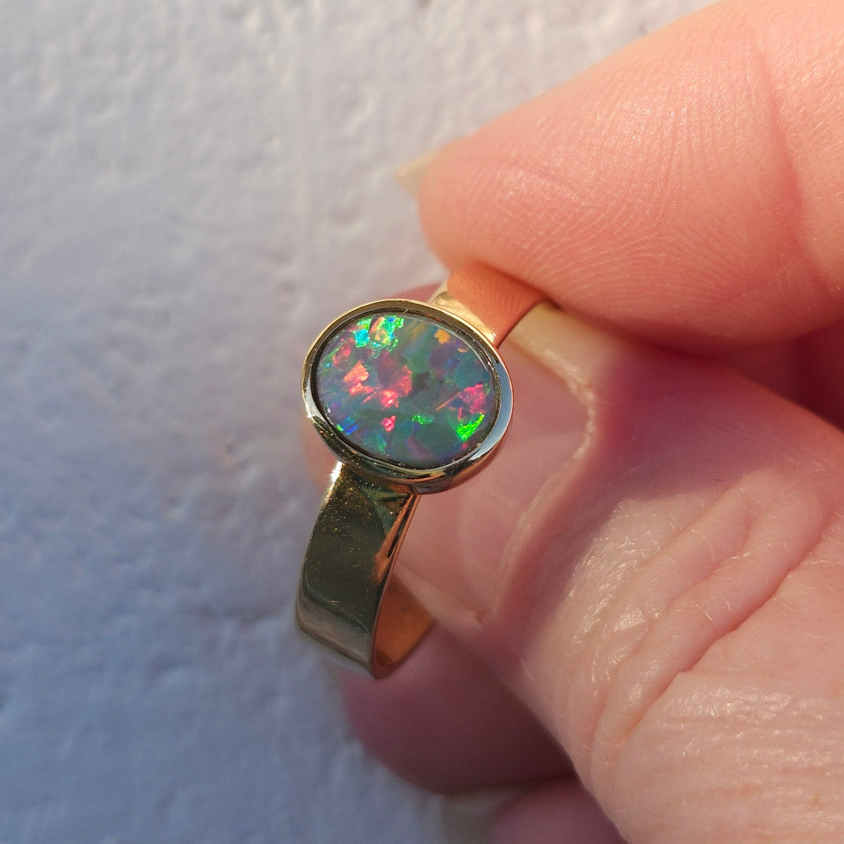Aria | 2.38ct Lightning Ridge Semi-Black Australian Opal Ring | Custom | 18kt Yellow Gold