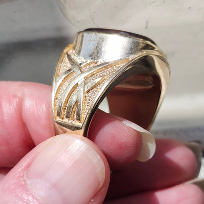 Igneas | Men's 21.49 Gram Custom Fire Agate Ring | 14kt Yellow Gold