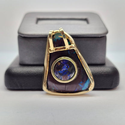 Duetto | Yowah Queensland Boulder Opal Pendant  | Custom | 14kt Yellow Gold