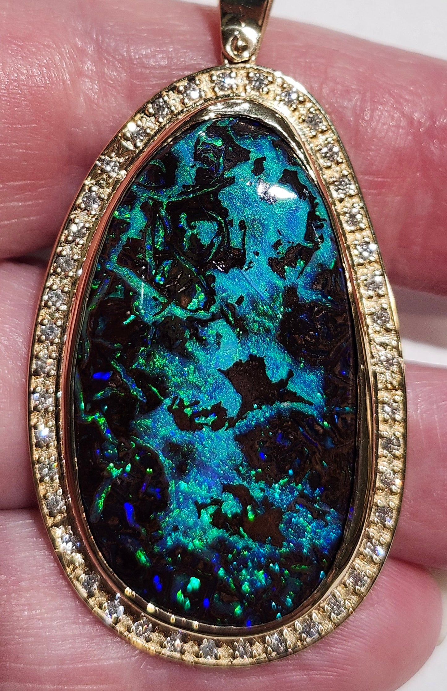 Neptune's Sea | Australian Boulder Opal and Diamond Pendant | 14kt