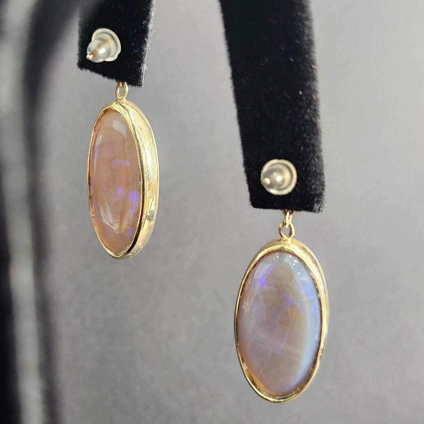 Midnight Fire | Lightning Ridge Black Crystal Opal Dangle Earrings | 14kt Gold