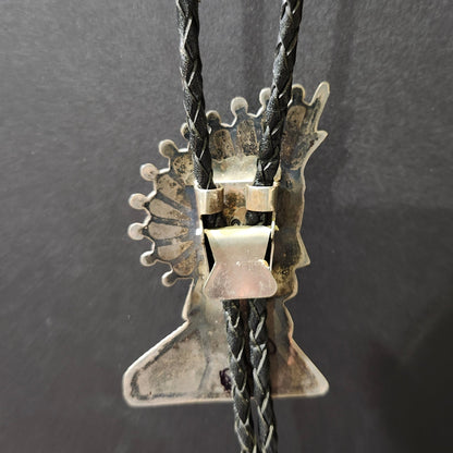Vintage Zuni | Horned Headdress Inlay Bolo Tie | Sterling Silver