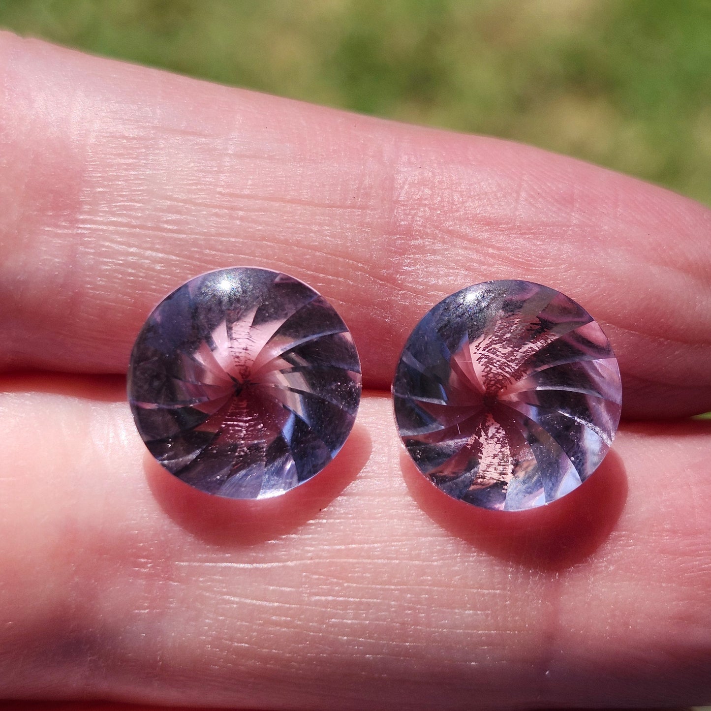 Laser Cut Amethyst Matched Pair | Custom Fancy Cut | Round