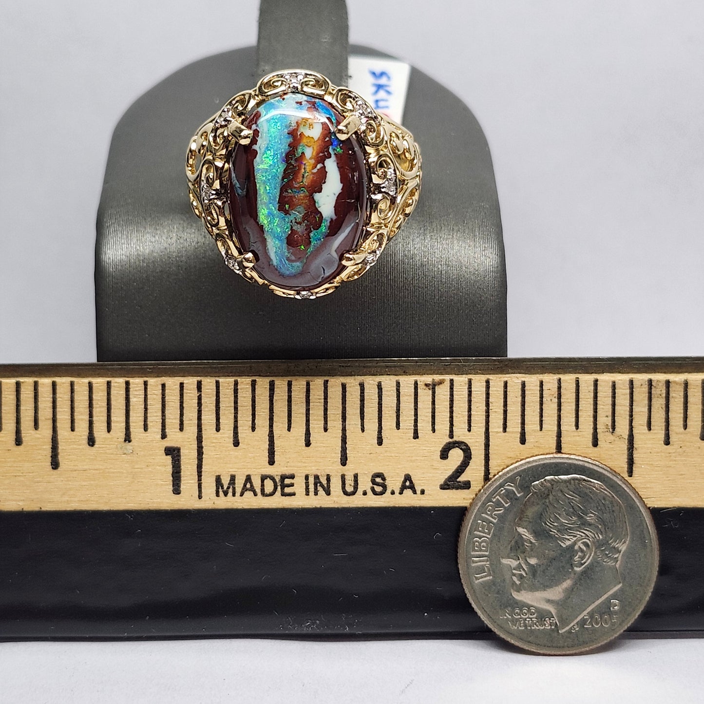 Arabella | Koroit Boulder Opal and Diamond Ring | Estate | 10kt Yellow Gold