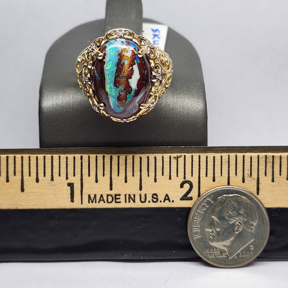 Arabella | Koroit Boulder Opal and Diamond Ring | Estate | 10kt Yellow Gold