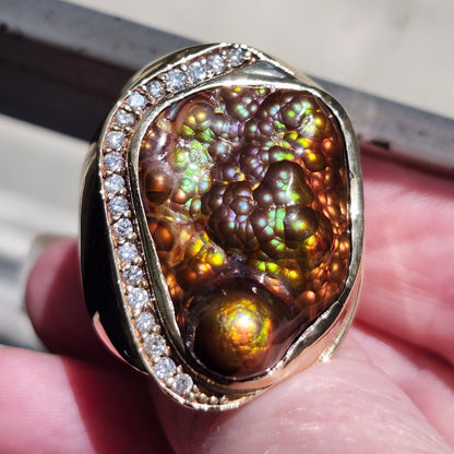 Legacy | 44.30 Gram Custom Fire Agate and Diamond Ring | 14kt Yellow Gold