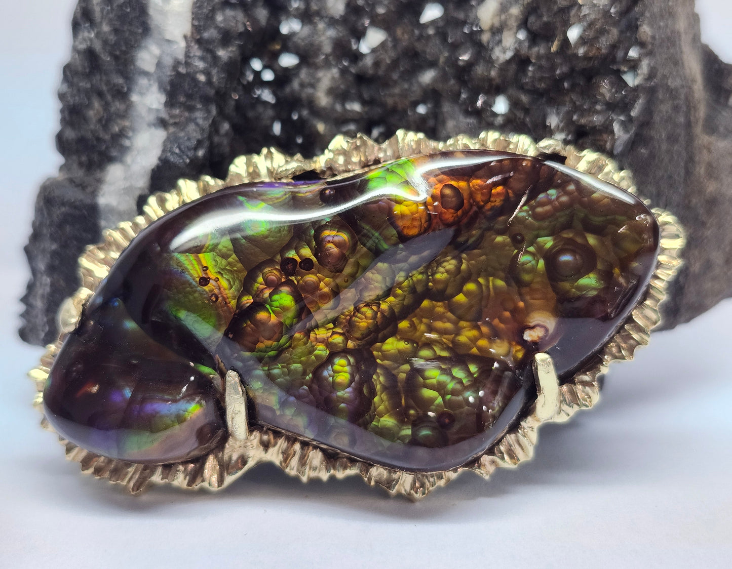 97.57ct Mexican Fire Agate Pendant | Custom Carved Cabochon | 14kt Yellow Gold